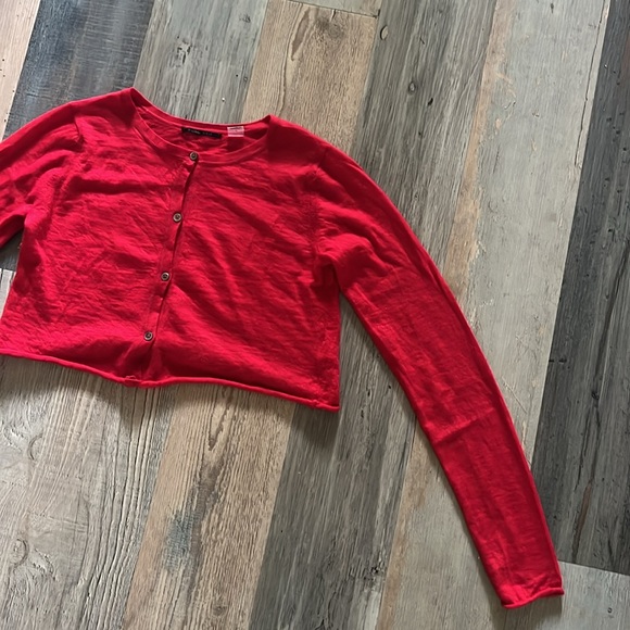 BRAZEAU TRICOT Red Cashmere Crop Sweater Size: 2 - Picture 4 of 16